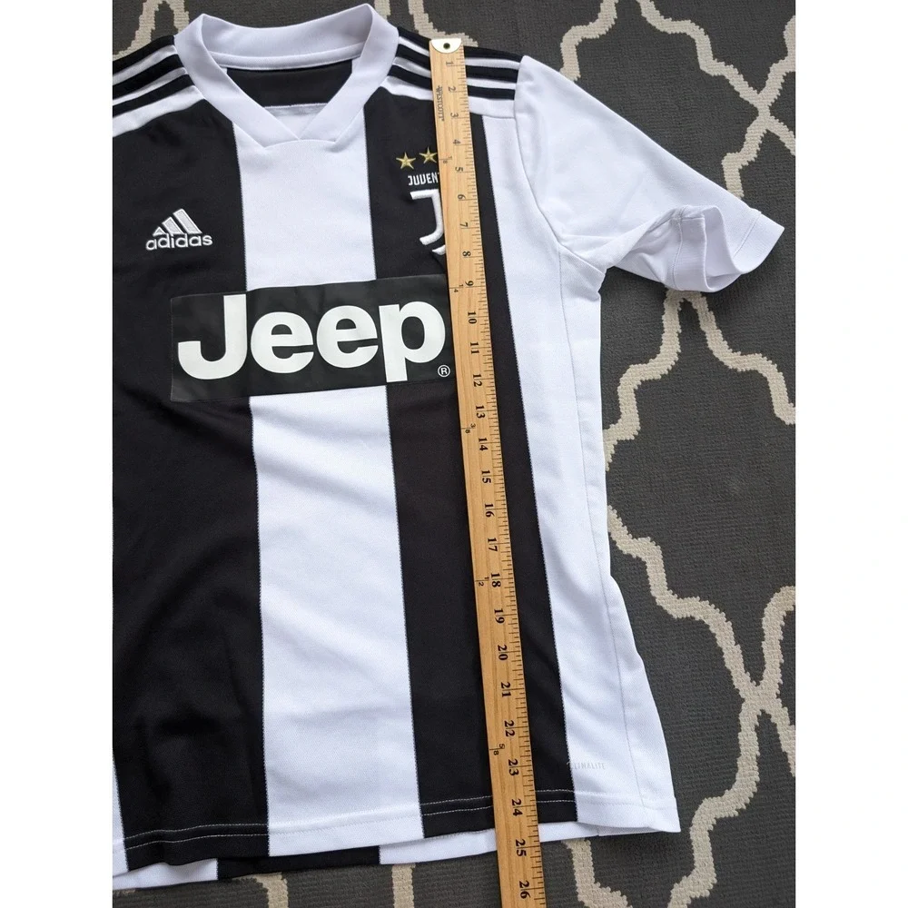 YOUTH‎ XL Juventus Soccer Jersey Black White Stripe Jeep 2018-19 Home